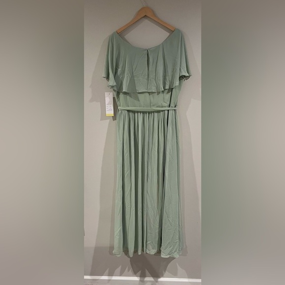 Bill Levkoff Chiffon Flutter Sleeve Bridesmaid Dress, Pistachio Green Formalwear - Picture 7 of 10